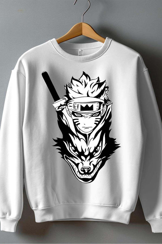 COULEUR:Blanc|Sweat Col Rond Homme | renard naruto Blanc