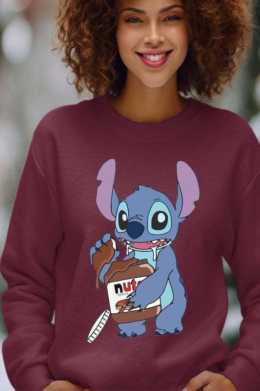 COULEUR:Bordeaux|Sweat Col Rond Femme | stich nutella Bordeaux