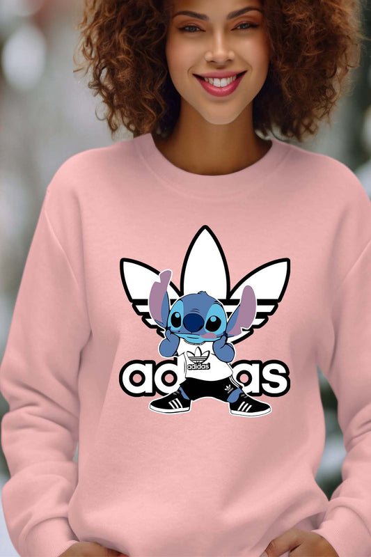 COULEUR:Rose|Sweat Col Rond Femme | stitch adi shoes Rose