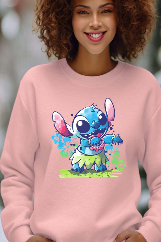 COULEUR:Rose|Sweat Col Rond Femme | stitch aloha hawaii Rose