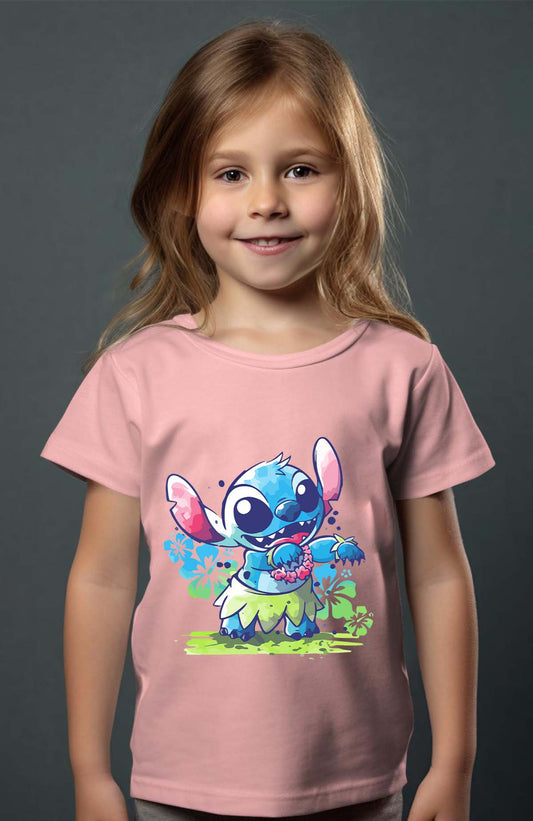 COULEUR:Rose|T-shirt Fille | stitch aloha hawaii Rose