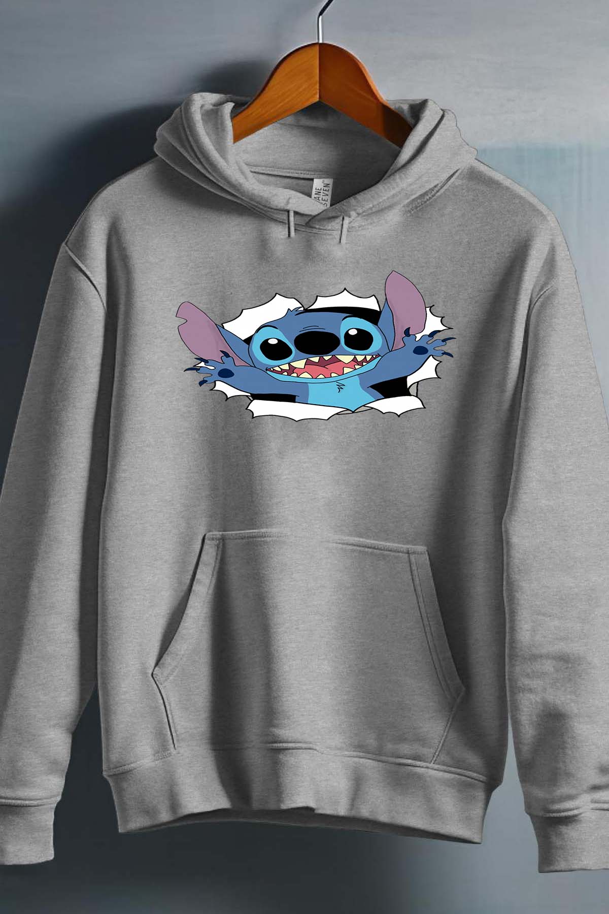 COULEUR:Gris|Sweat Capuche Fille | stitch déchiré Gris