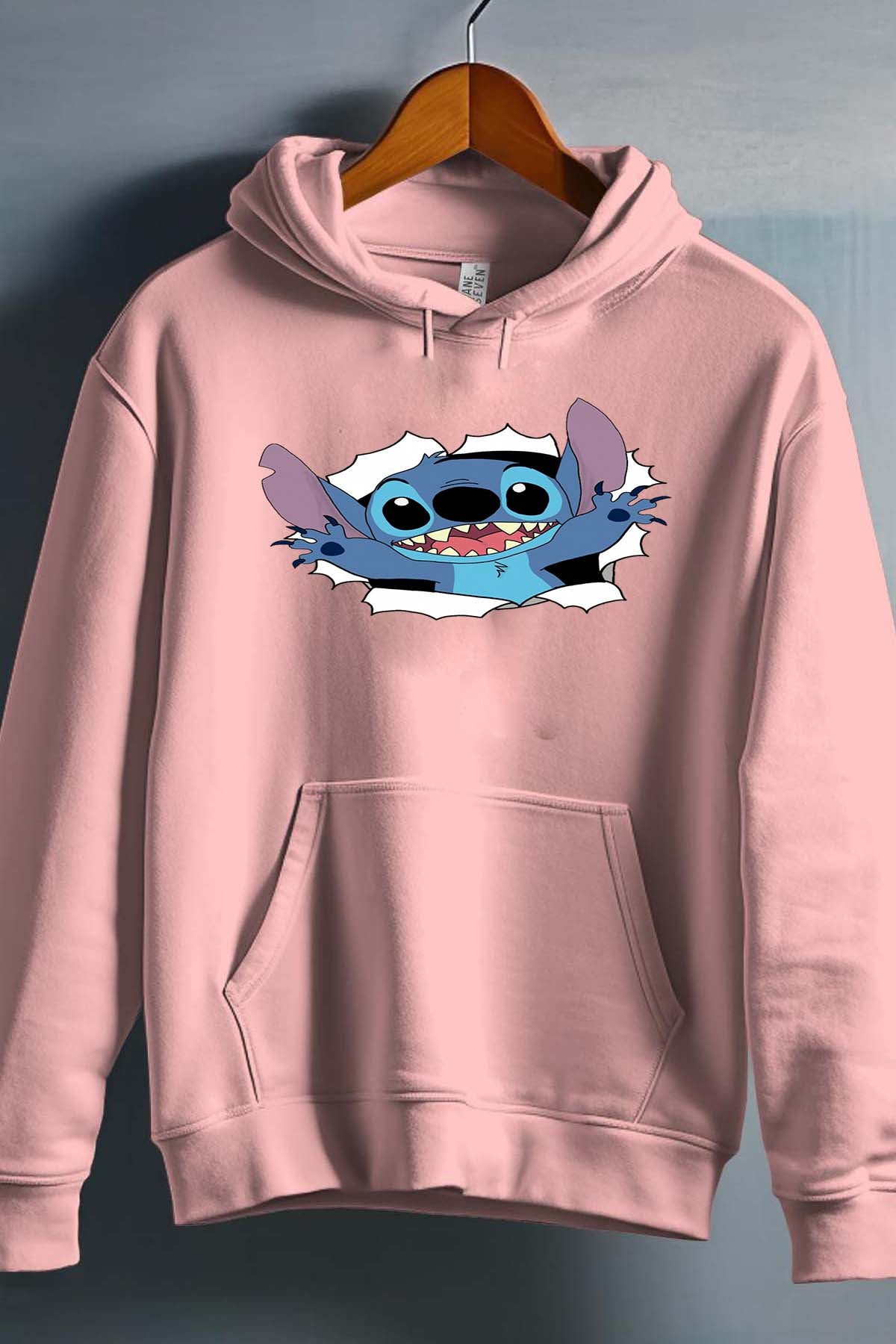 COULEUR:Rose|Sweat Capuche Fille | stitch déchiré Rose