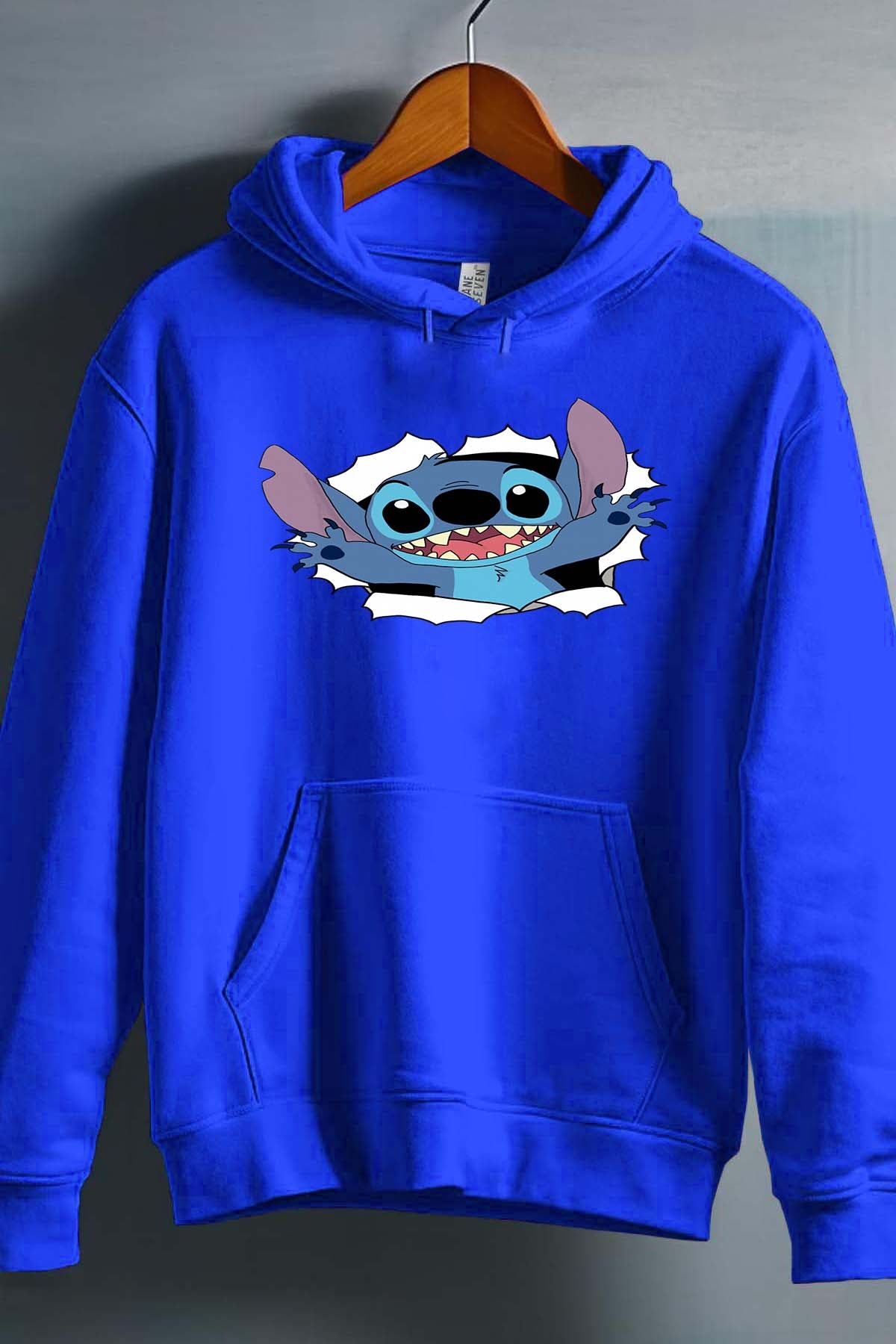 COULEUR:Bleu Roi|Sweat Capuche Homme | stitch déchiré Bleu Roi
