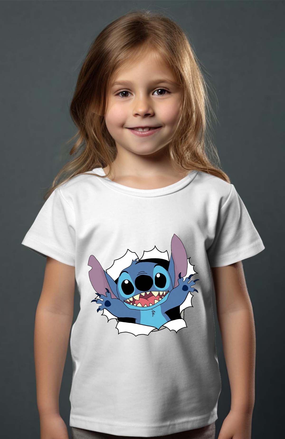 COULEUR:Blanc|T-shirt Fille | stitch déchiré Blanc
