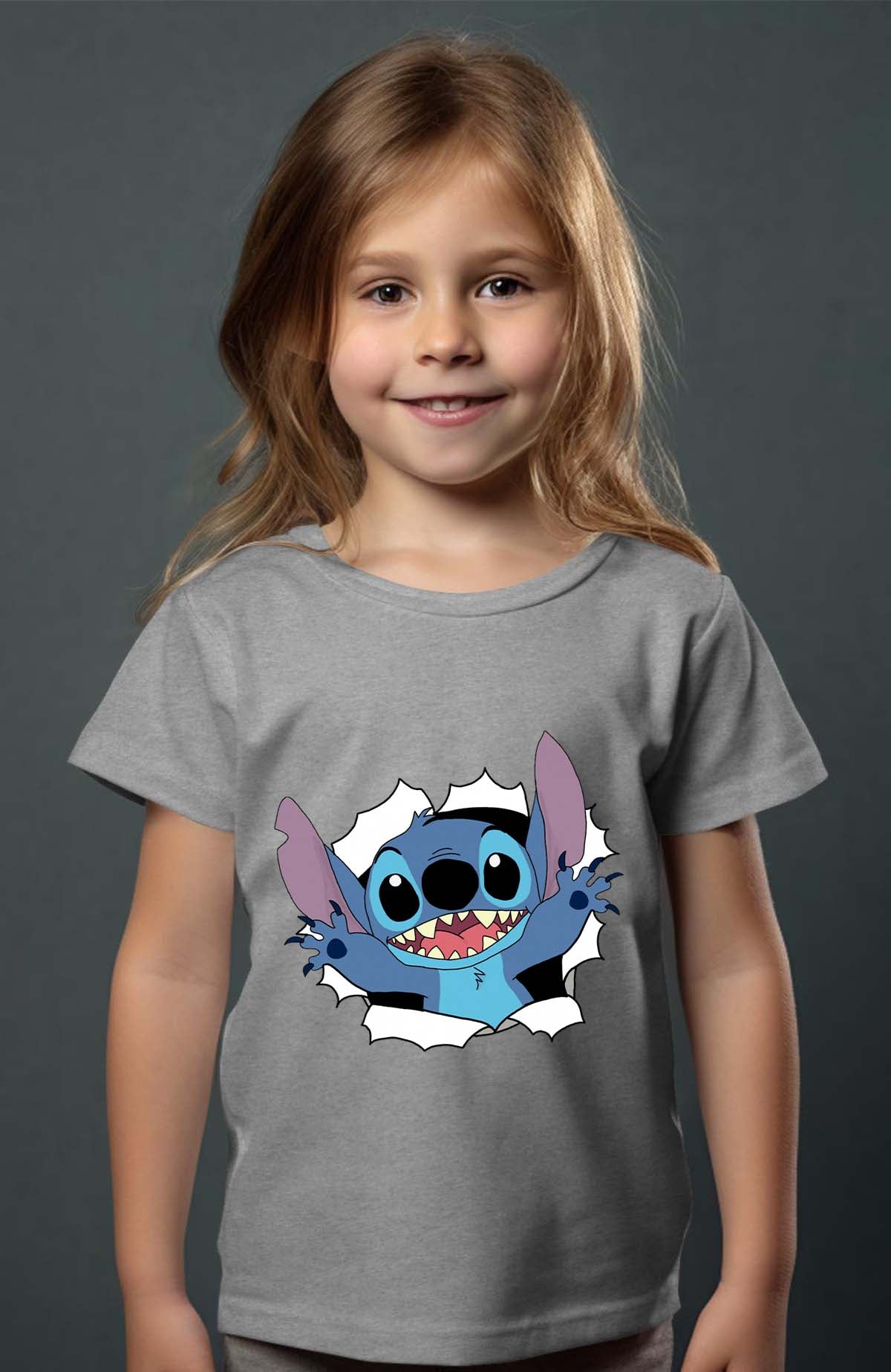 COULEUR:Gris|T-shirt Fille | stitch déchiré Gris