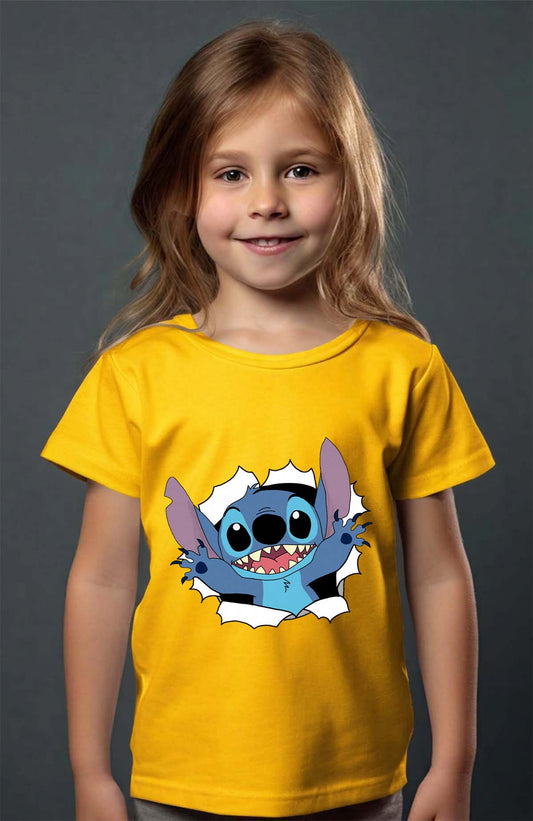 COULEUR:Jaune|T-shirt Fille | stitch déchiré Jaune