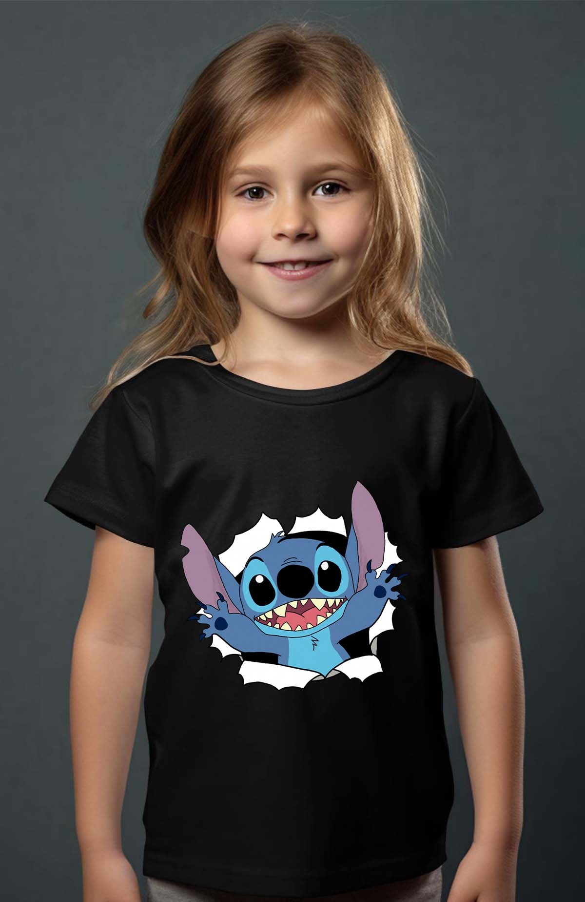 COULEUR:Noir|T-shirt Fille | stitch déchiré Noir