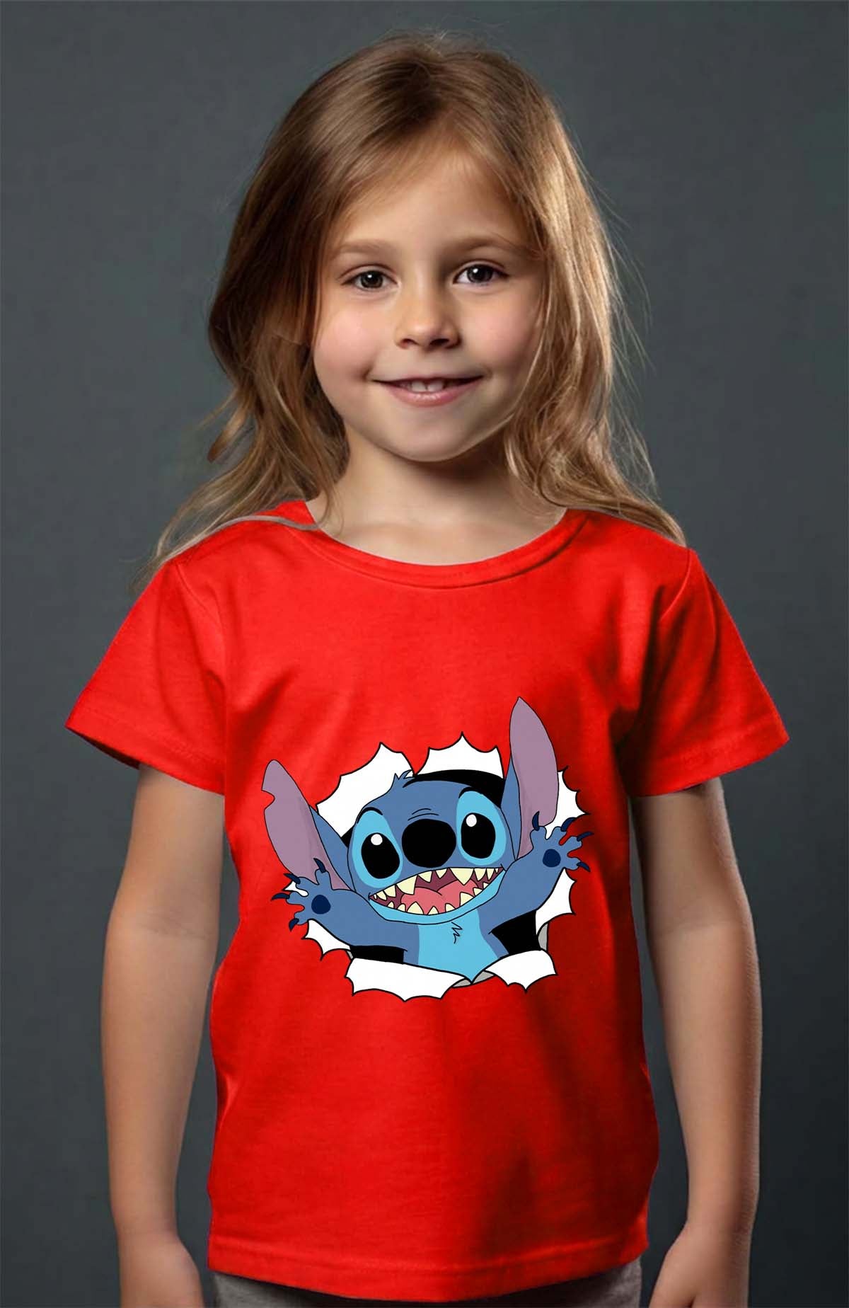 COULEUR:Rouge|T-shirt Fille | stitch déchiré Rouge