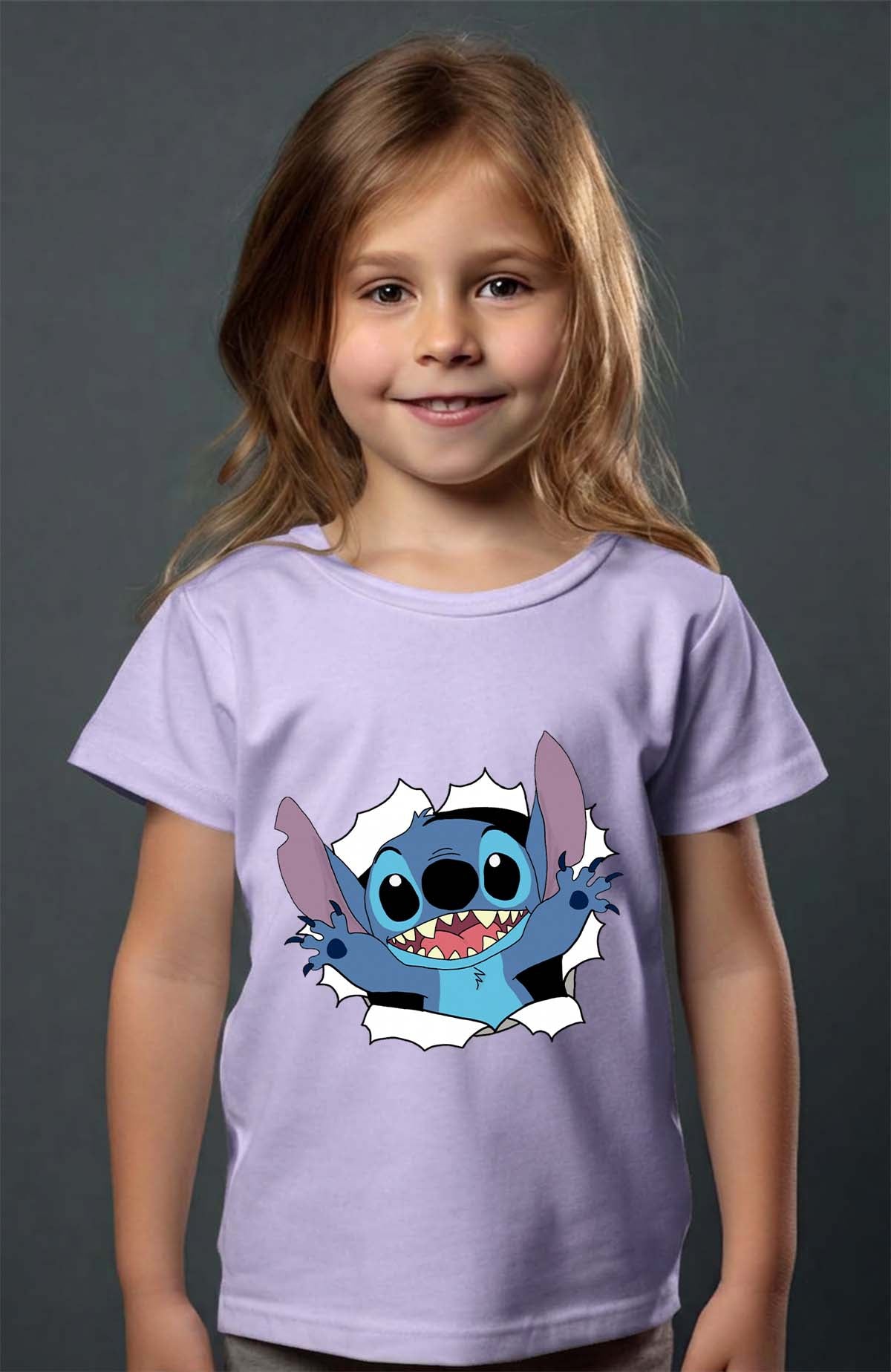 COULEUR:Violet|T-shirt Fille | stitch déchiré Violet
