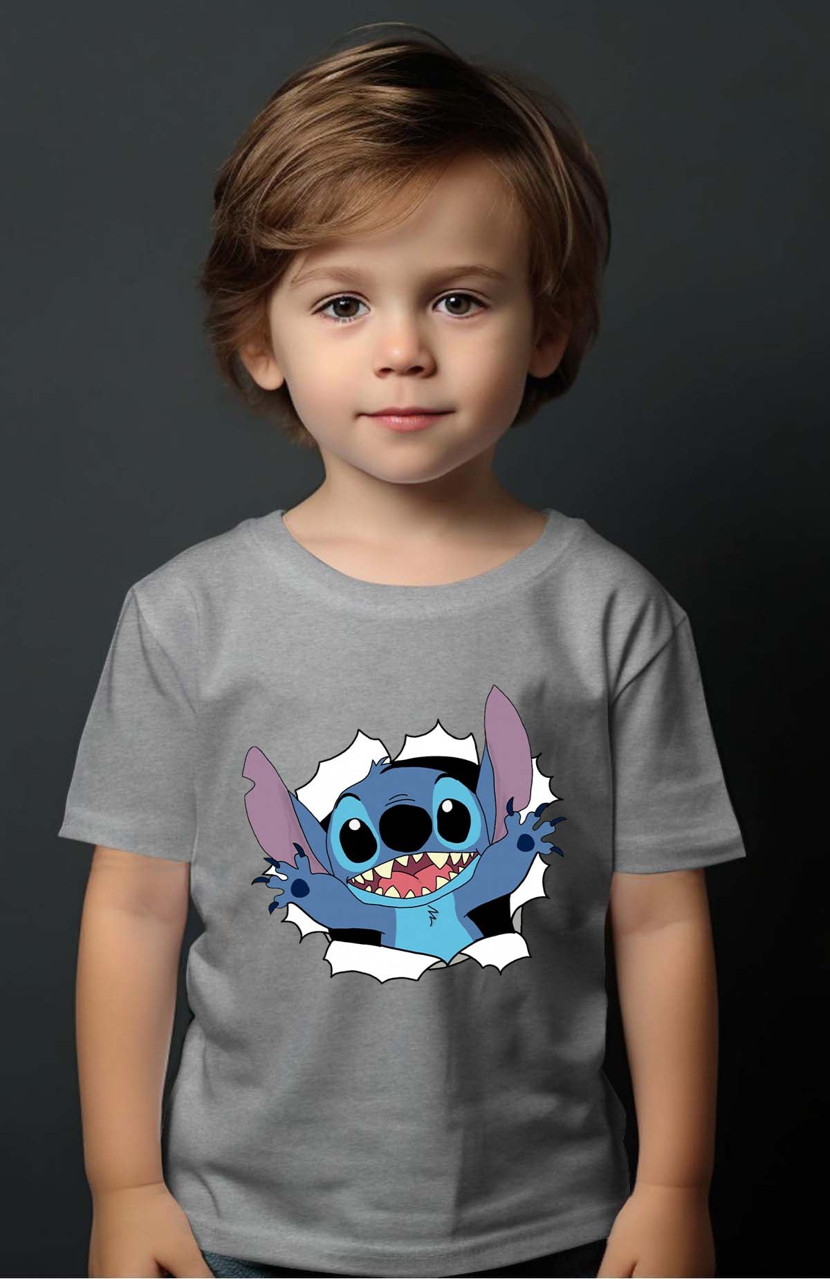 COULEUR:Gris|T-shirt Garçon | stitch déchiré Gris