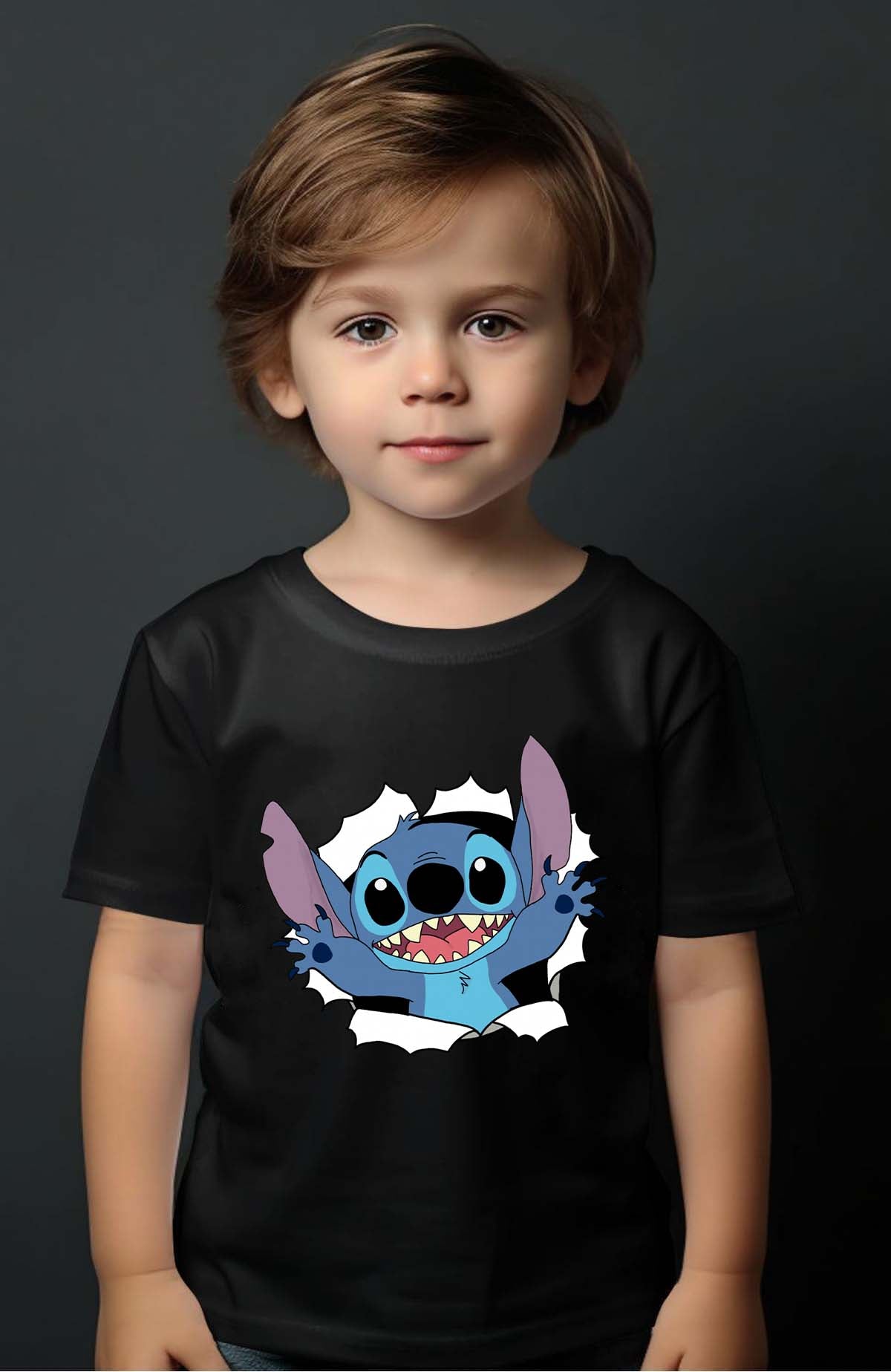 COULEUR:Noir|T-shirt Garçon | stitch déchiré Noir