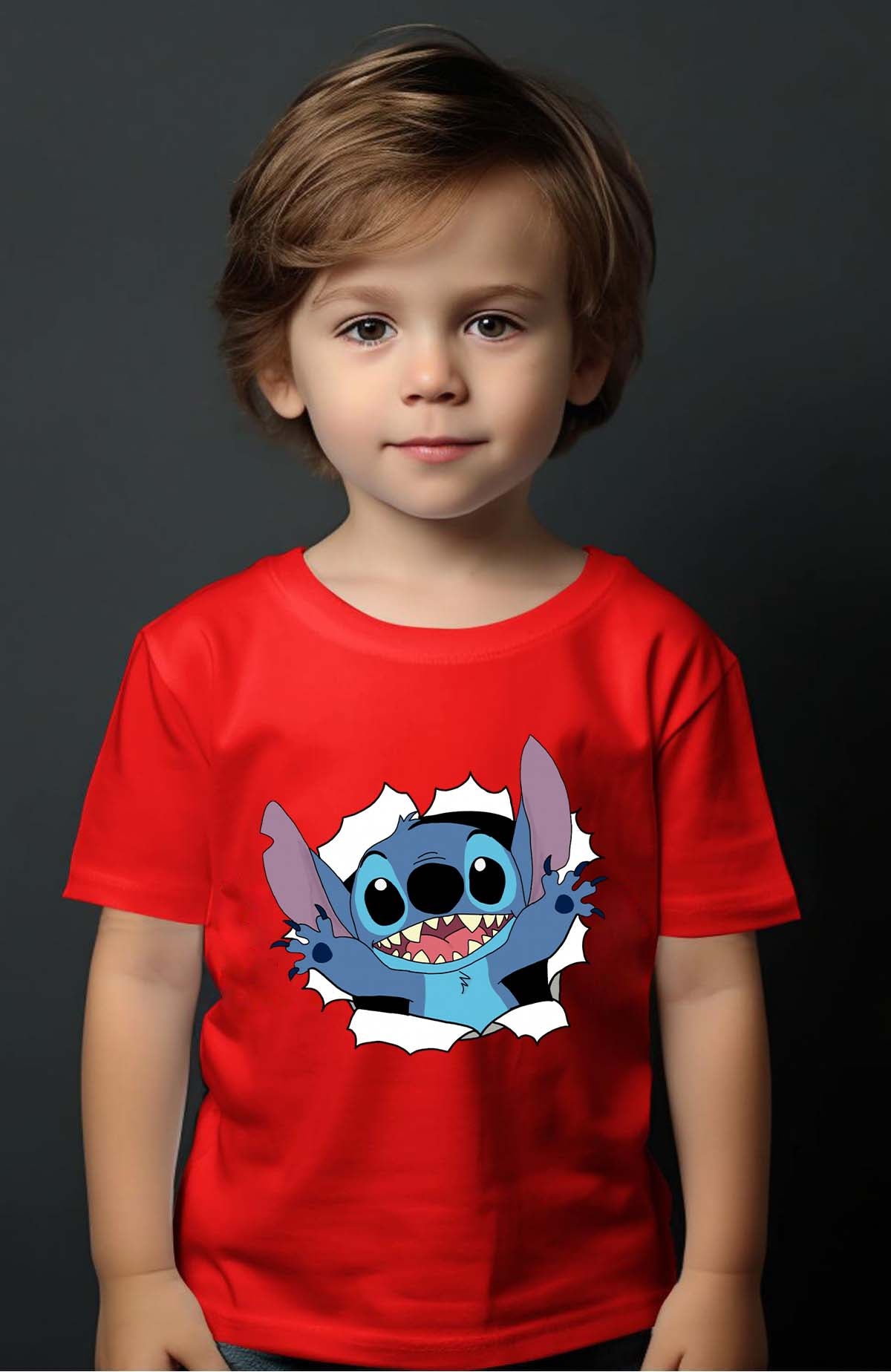 COULEUR:Rouge|T-shirt Garçon | stitch déchiré Rouge