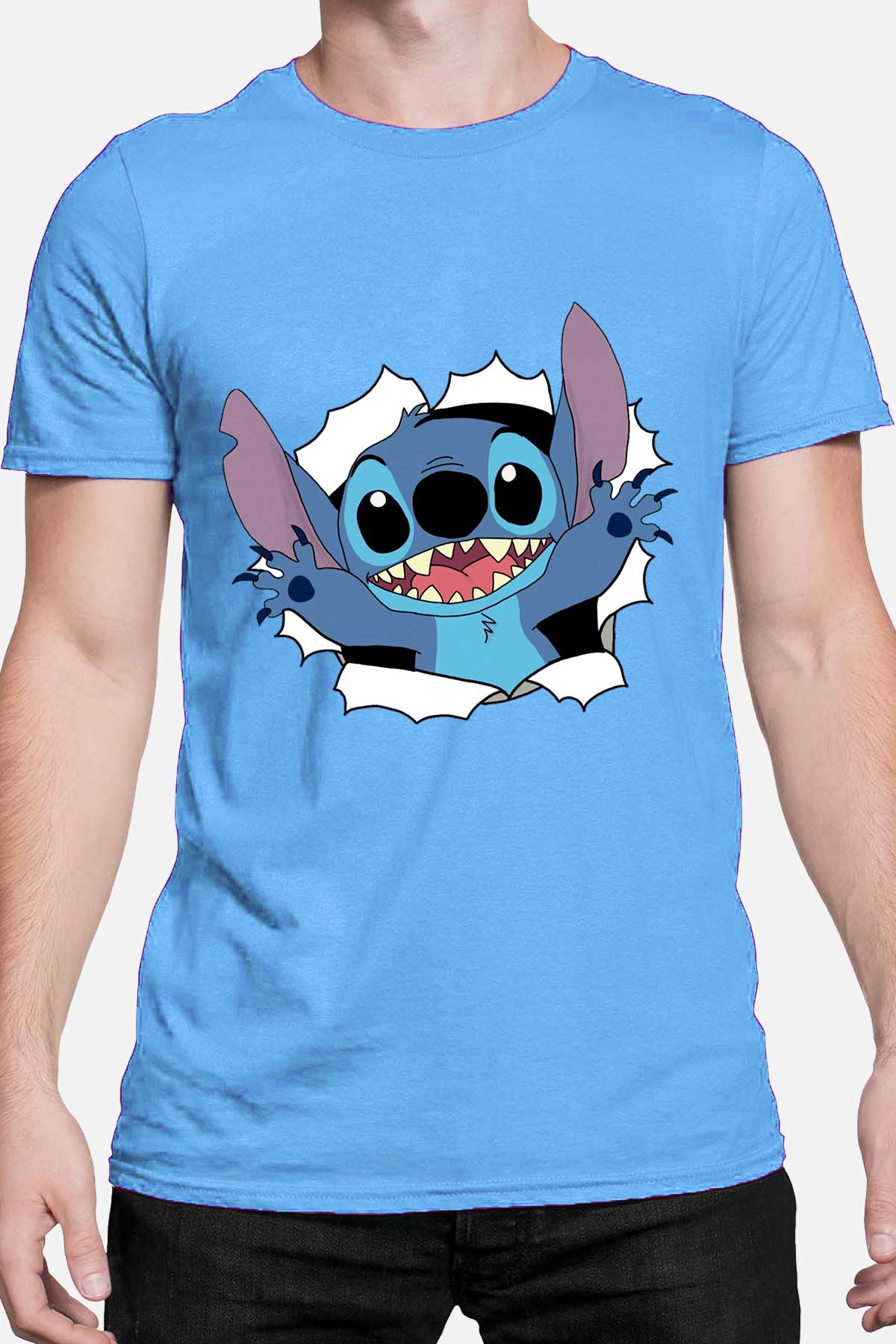 COULEUR:Bleu Ciel|T-shirt Homme | stitch déchiré Bleu Ciel