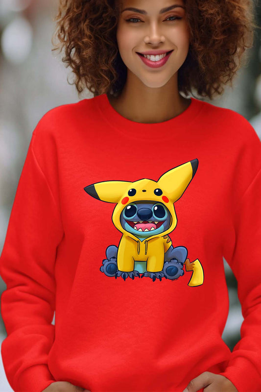 COULEUR:Rouge|Sweat Col Rond Femme | stitch déguisé pikatchu Rouge