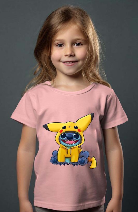 COULEUR:Rose|T-shirt Fille | stitch déguisé pikatchu Rose