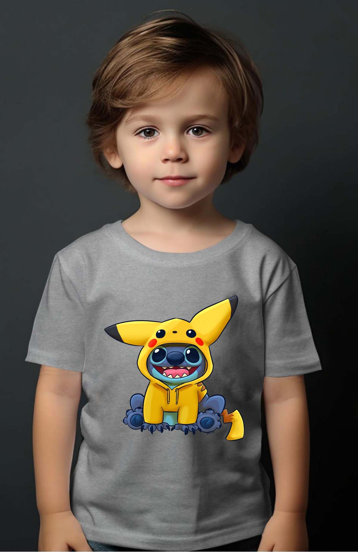 COULEUR:Gris|T-shirt Garçon | stitch déguisé pikatchu Gris