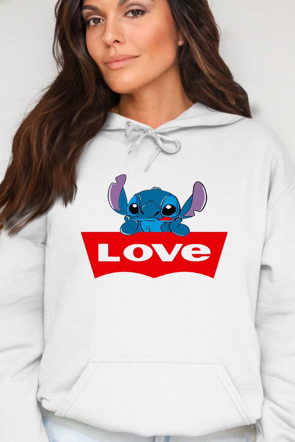 COULEUR:Blanc|Sweat Capuche Femme | stitch love Blanc