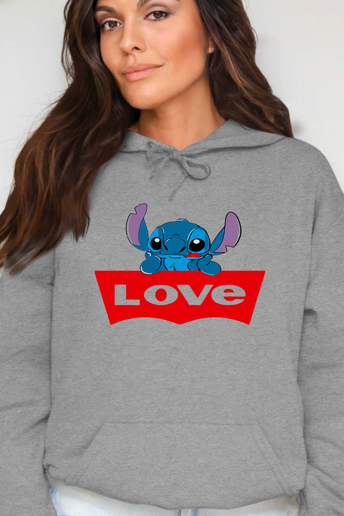 COULEUR:Gris|Sweat Capuche Femme | stitch love Gris