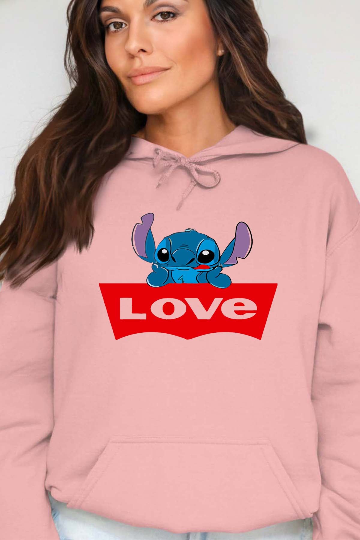 COULEUR:Rose|Sweat Capuche Femme | stitch love Rose