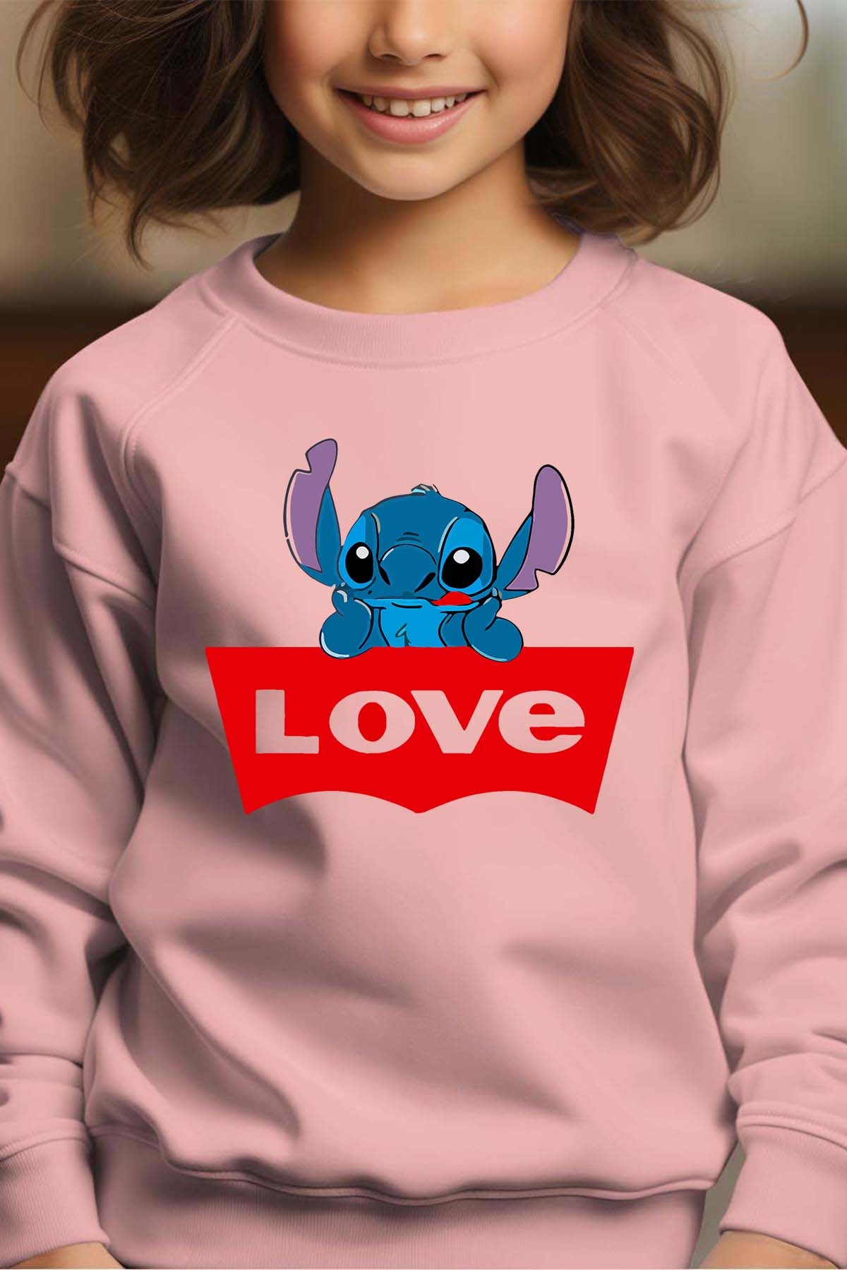 COULEUR:Rose|Sweat Col Rond Fille | stitch love Rose