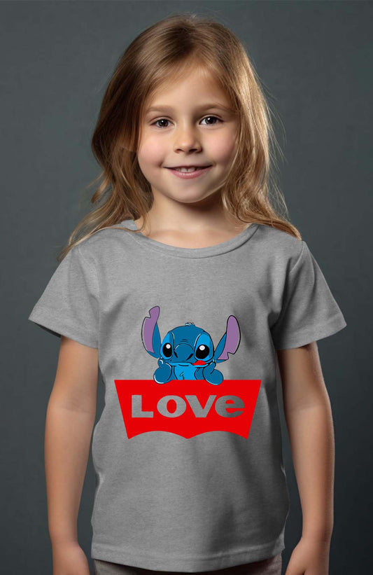 COULEUR:Gris|T-shirt Fille | stitch love Gris