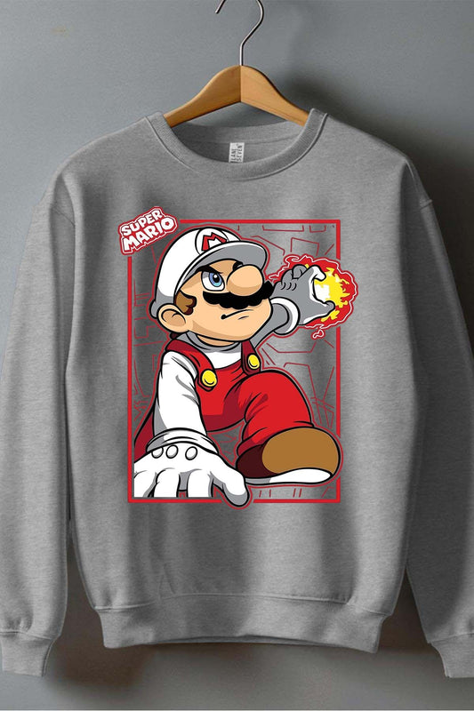 COULEUR:Gris|Sweat Col Rond Garçon | super mario feu Gris