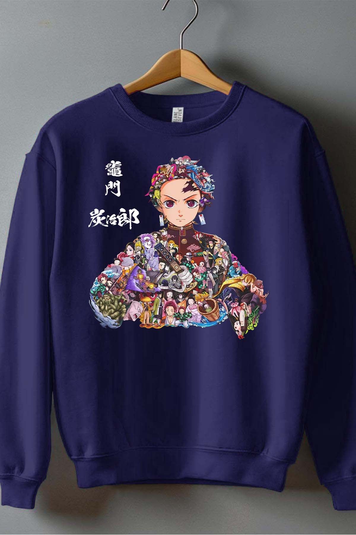 COULEUR:Marine|Sweat Col Rond Garçon | tanjiro Multi Incrustation Marine