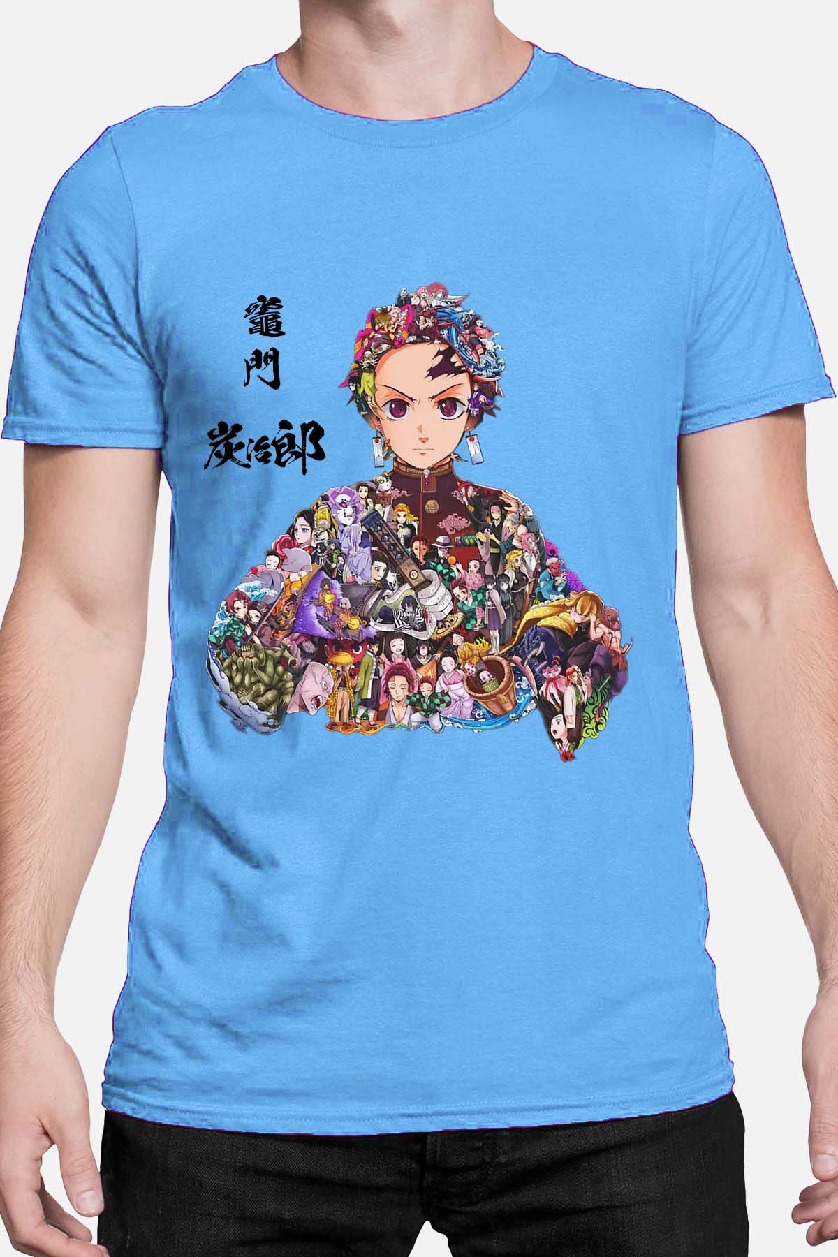 COULEUR:Bleu Ciel|T-shirt Homme | tanjiro Multi Incrustation Bleu Ciel