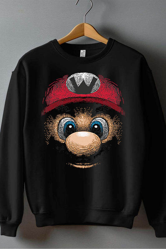 COULEUR:Noir|Sweat Col Rond Garçon | tete de mario Noir
