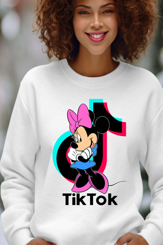 COULEUR:Blanc|Sweat Col Rond Femme | tiktok minnie M2 Blanc