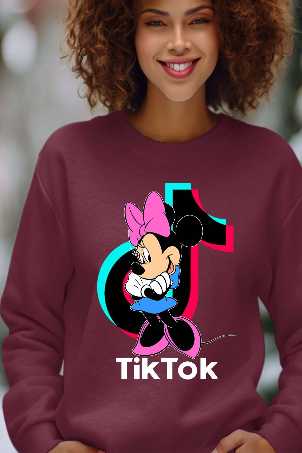 COULEUR:Bordeaux|Sweat Col Rond Femme | tiktok minnie M2 Bordeaux