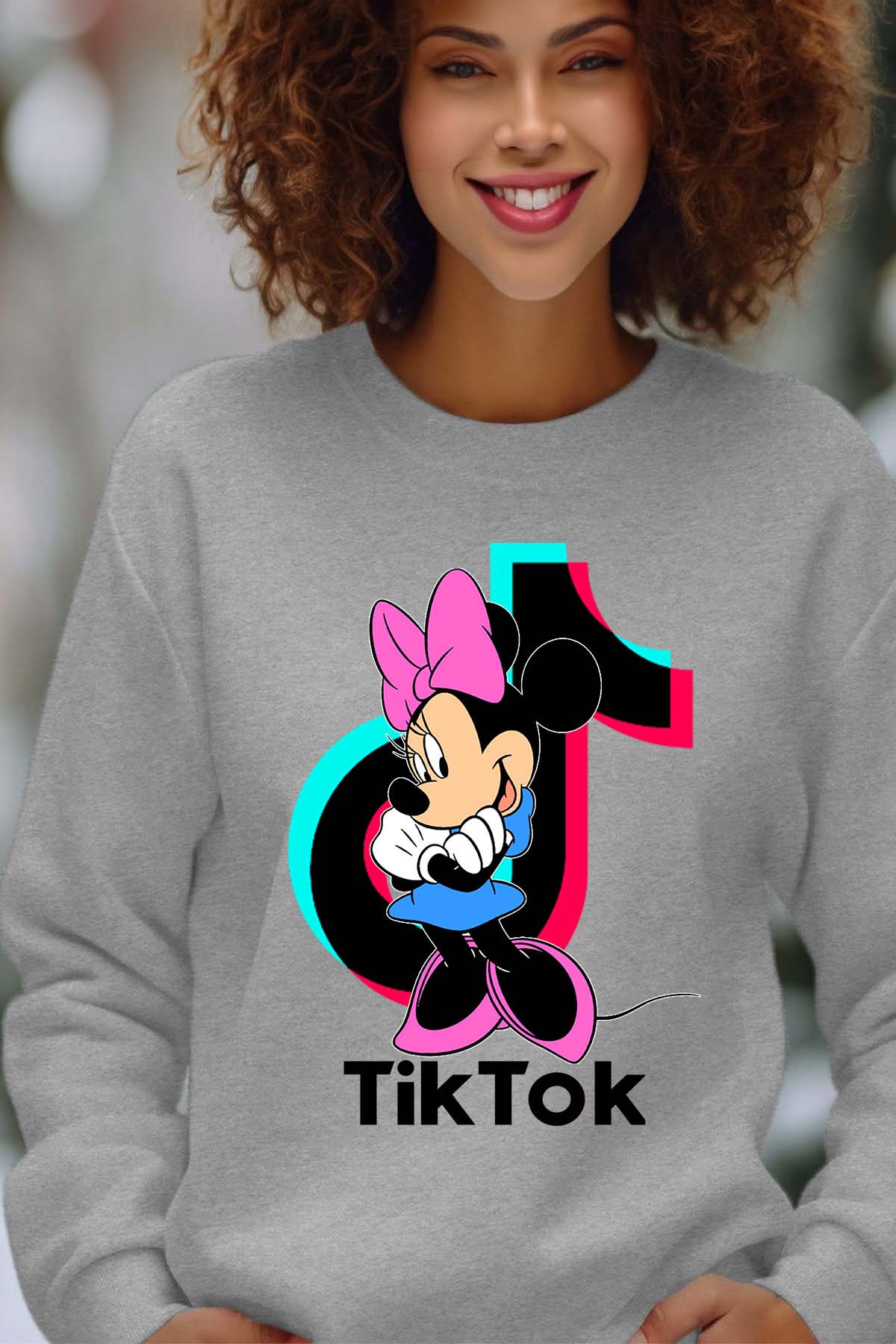 COULEUR:Gris|Sweat Col Rond Femme | tiktok minnie M2 Gris