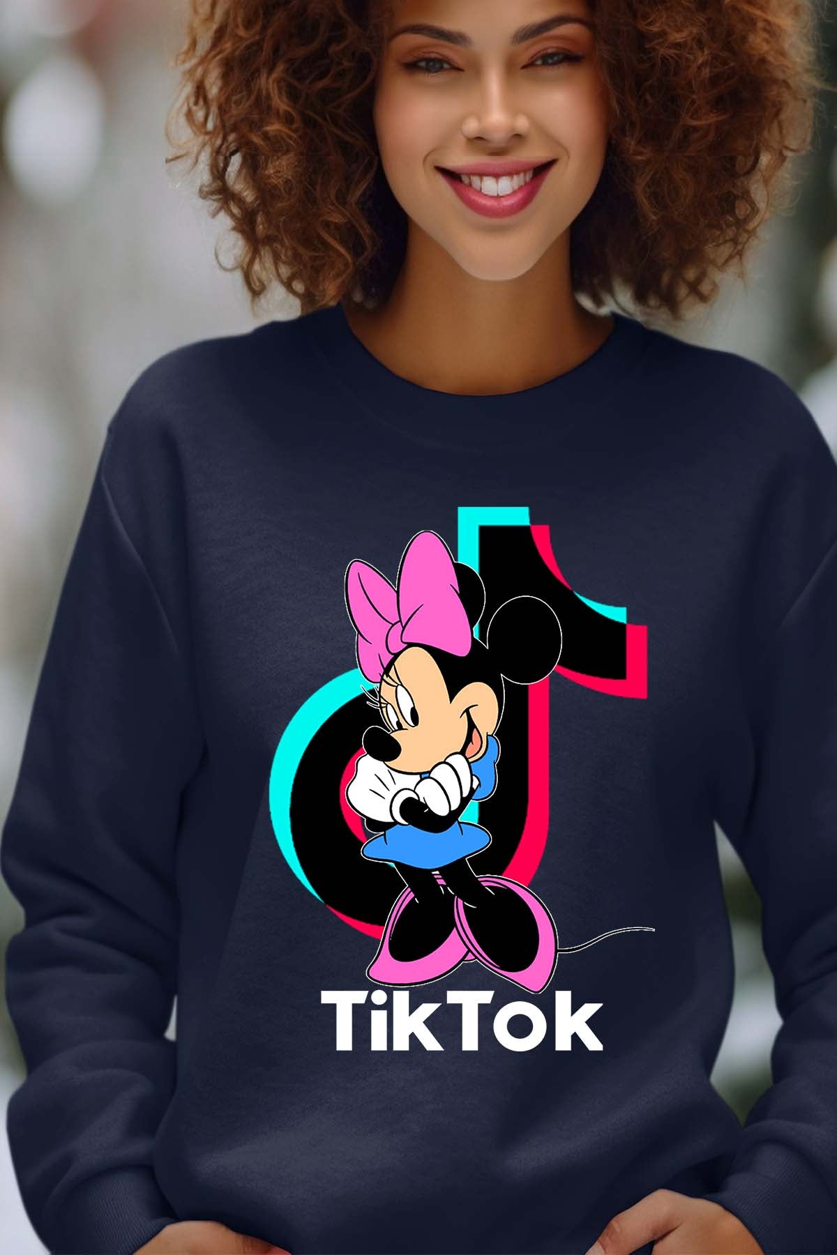 COULEUR:Marine|Sweat Col Rond Femme | tiktok minnie M2 Marine