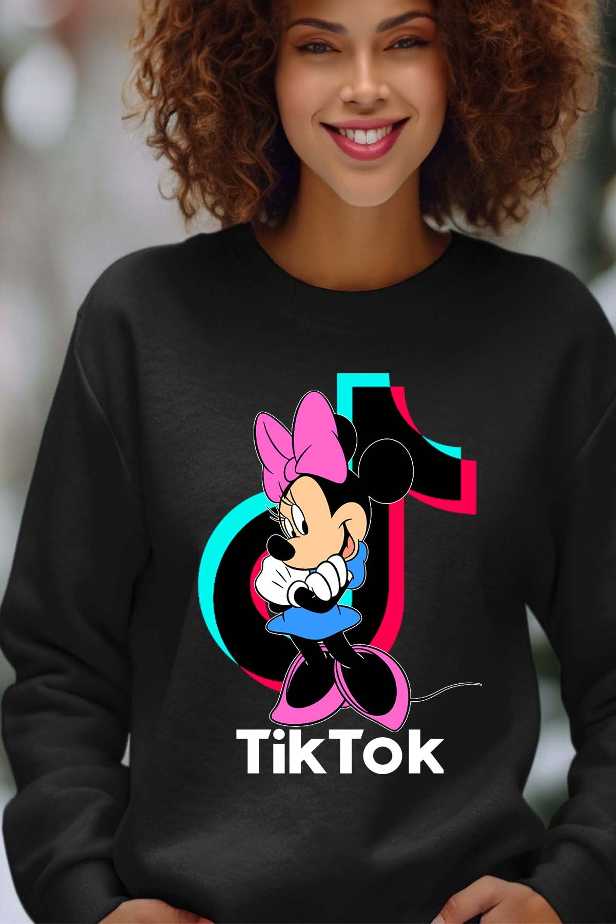 COULEUR:Noir|Sweat Col Rond Femme | tiktok minnie M2 Noir