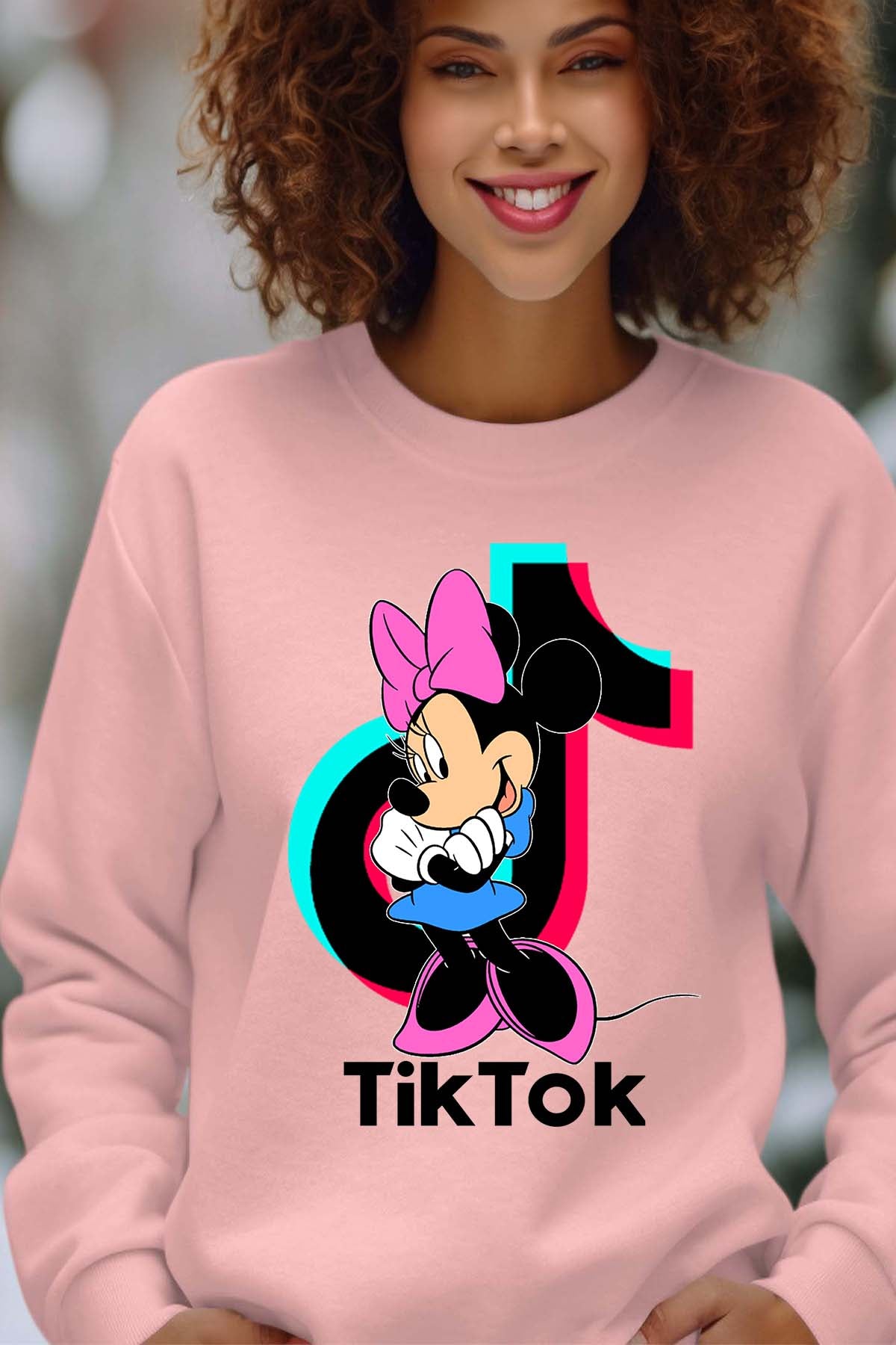 COULEUR:Rose|Sweat Col Rond Femme | tiktok minnie M2 Rose