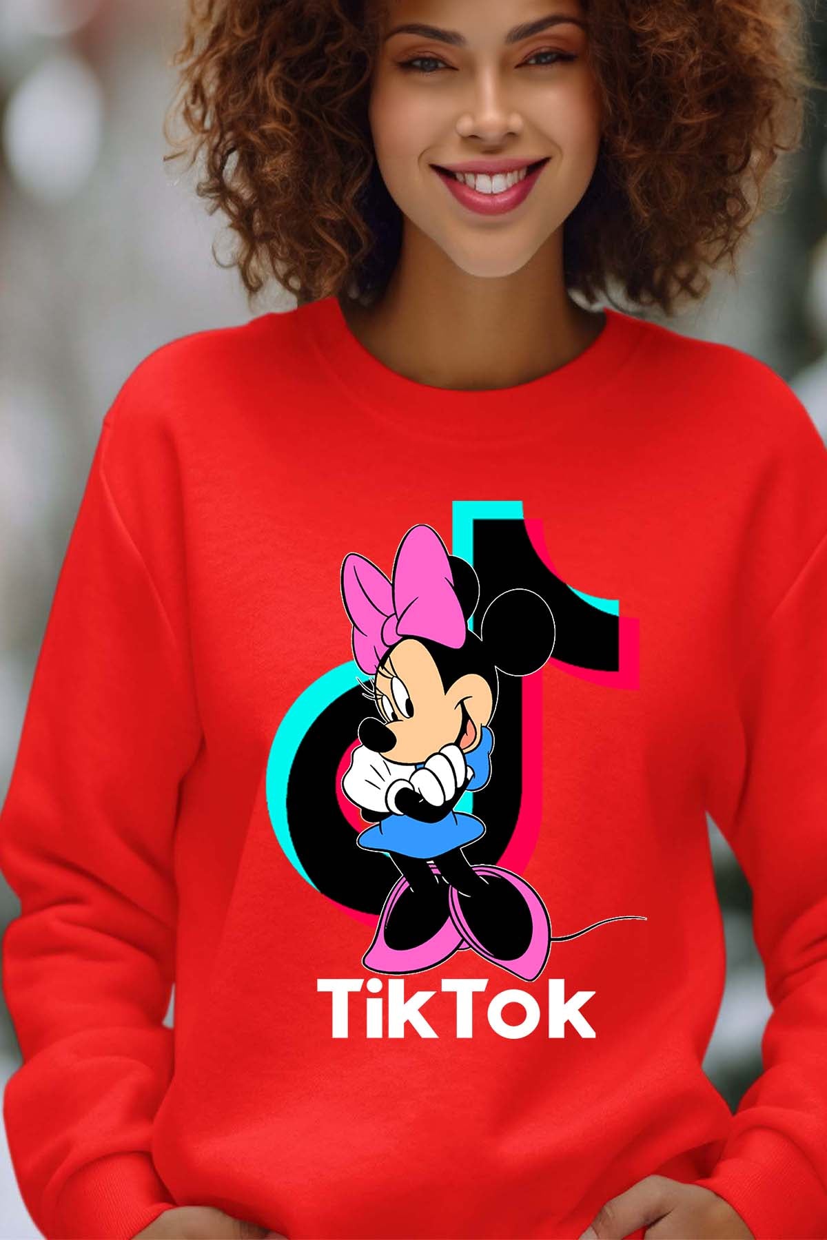 COULEUR:Rouge|Sweat Col Rond Femme | tiktok minnie M2 Rouge