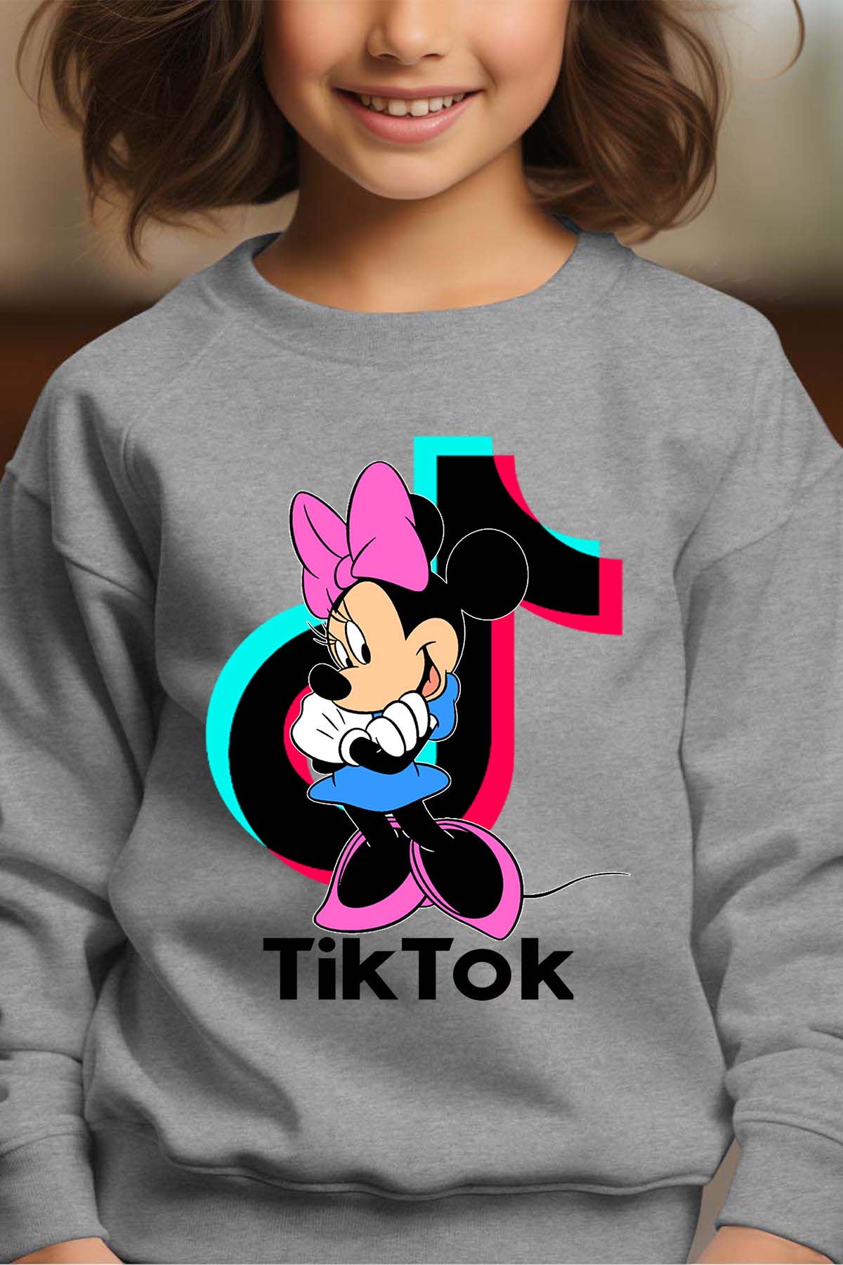 COULEUR:Gris|Sweat Col Rond Fille | tiktok minnie M2 Gris