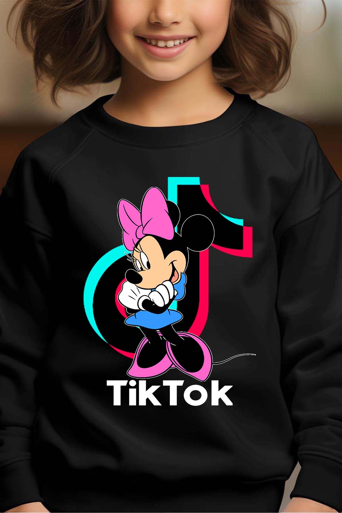COULEUR:Noir|Sweat Col Rond Fille | tiktok minnie M2 Noir