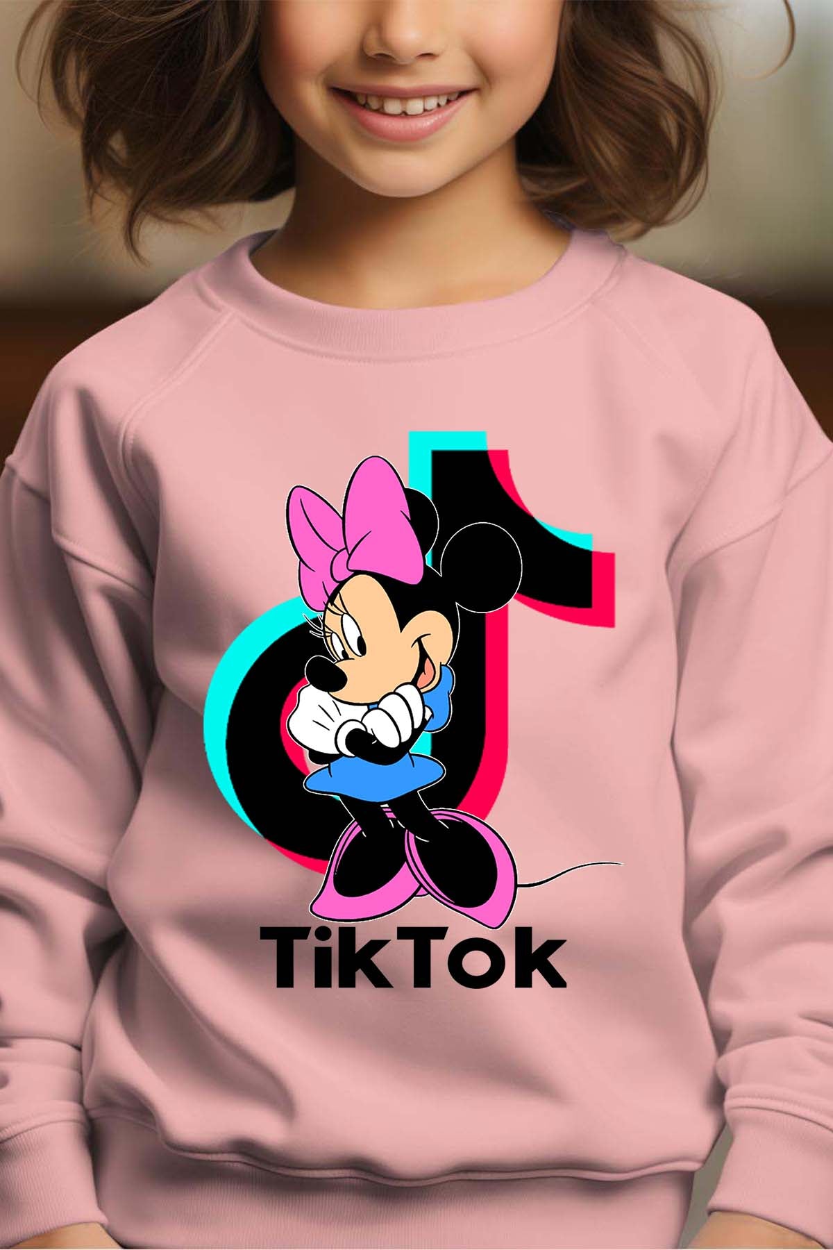 COULEUR:Rose|Sweat Col Rond Fille | tiktok minnie M2 Rose