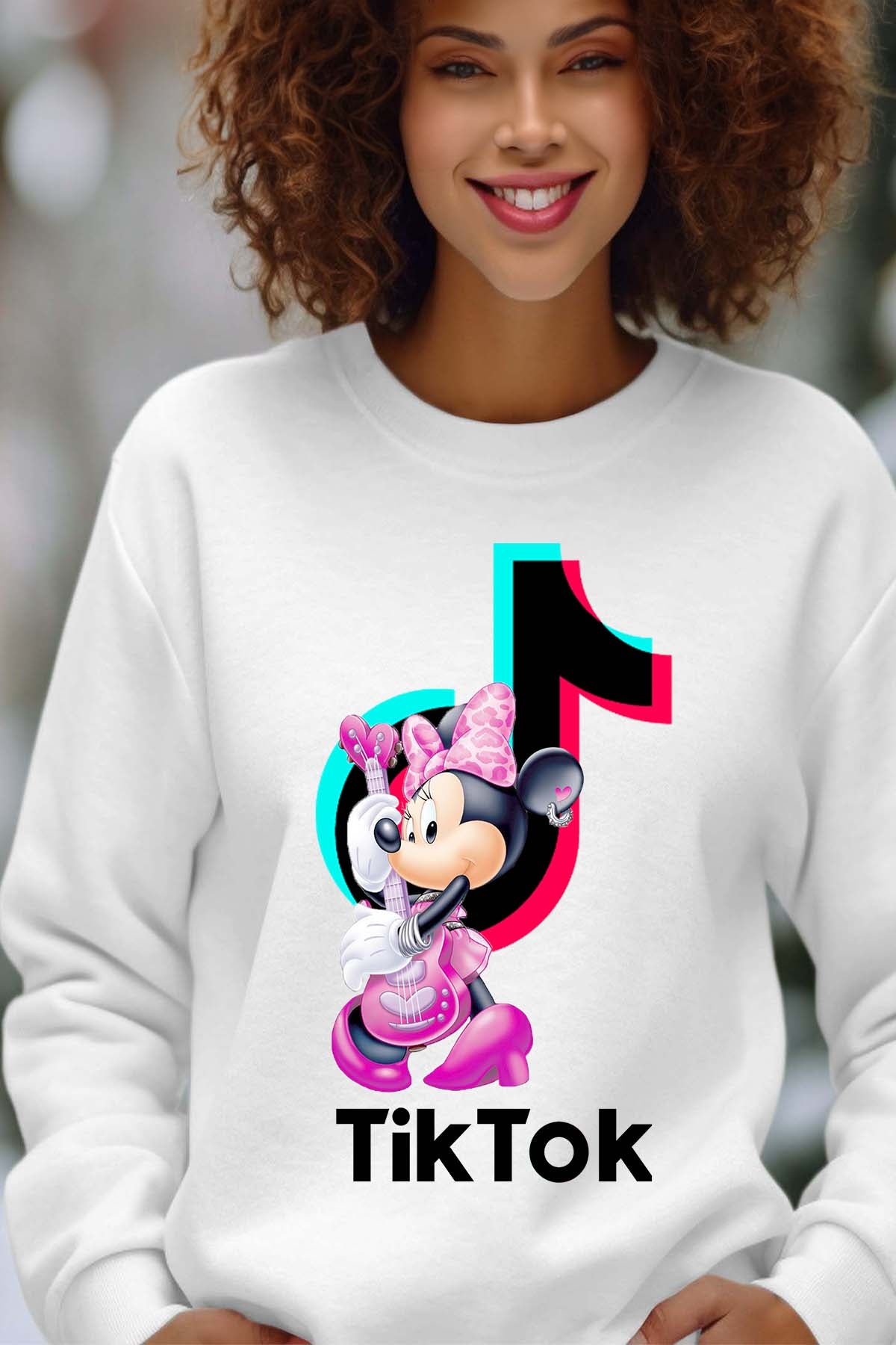 COULEUR:Blanc|Sweat Col Rond Femme | tiktok minnie M3 Blanc