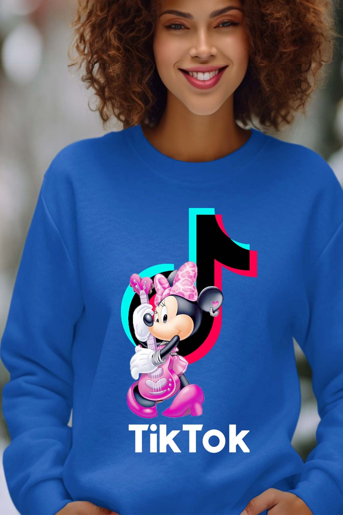 COULEUR:Bleu Roi|Sweat Col Rond Femme | tiktok minnie M3 Bleu Roi
