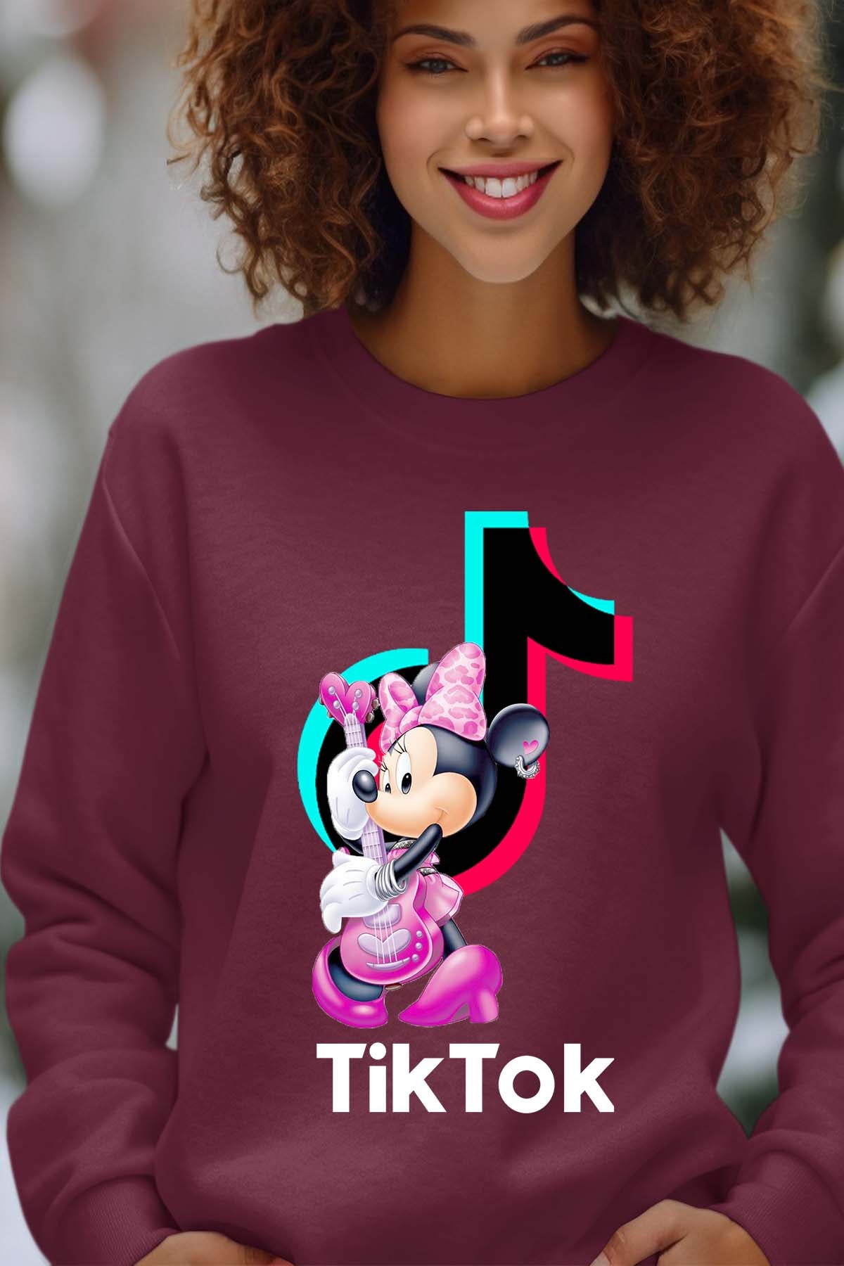 COULEUR:Bordeaux|Sweat Col Rond Femme | tiktok minnie M3 Bordeaux