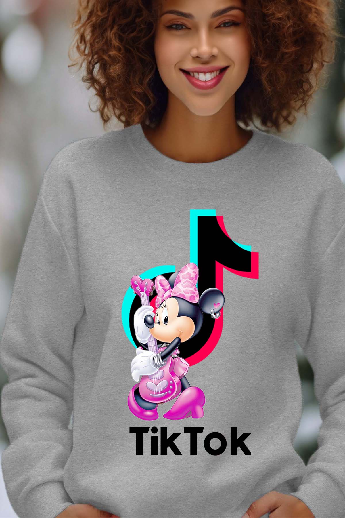 COULEUR:Gris|Sweat Col Rond Femme | tiktok minnie M3 Gris