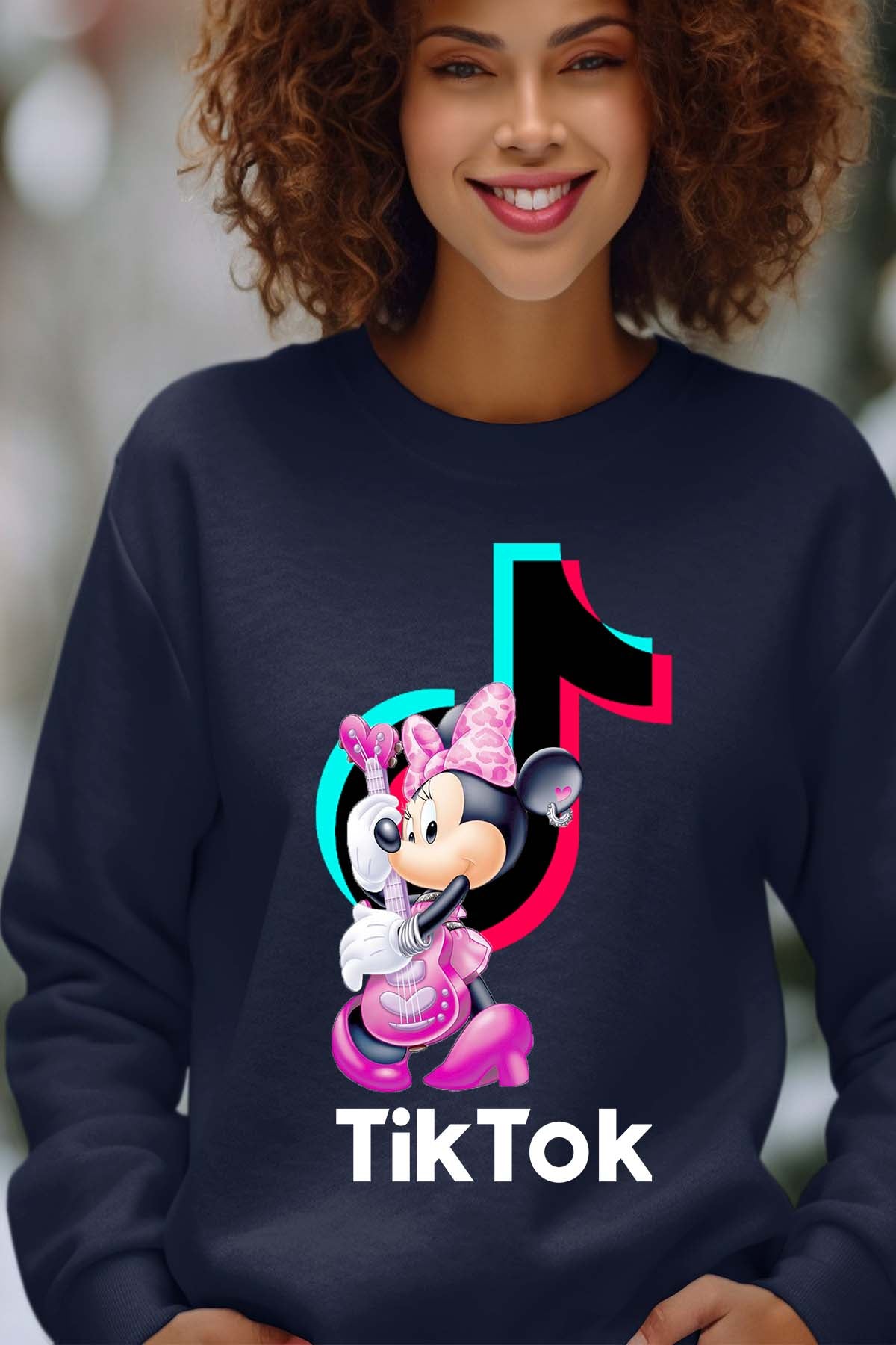 COULEUR:Marine|Sweat Col Rond Femme | tiktok minnie M3 Marine
