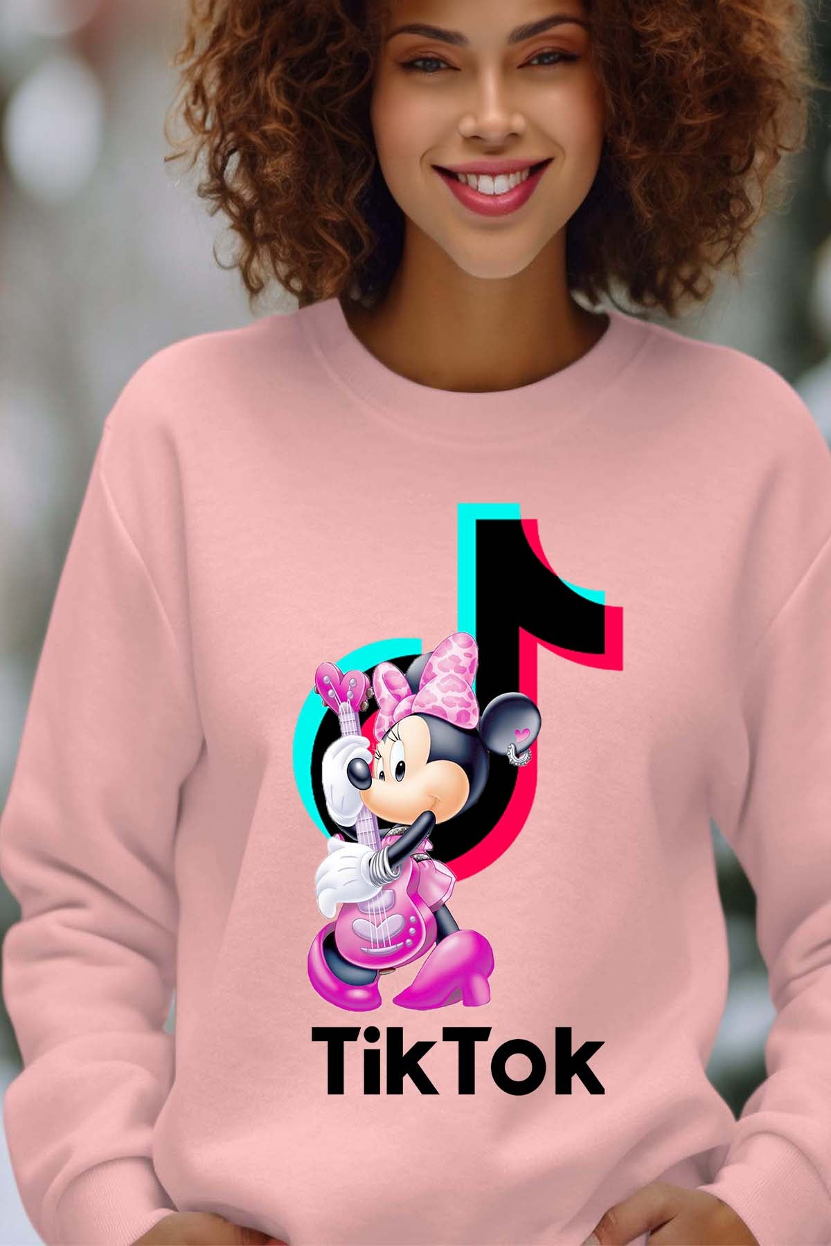 COULEUR:Rose|Sweat Col Rond Femme | tiktok minnie M3 Rose