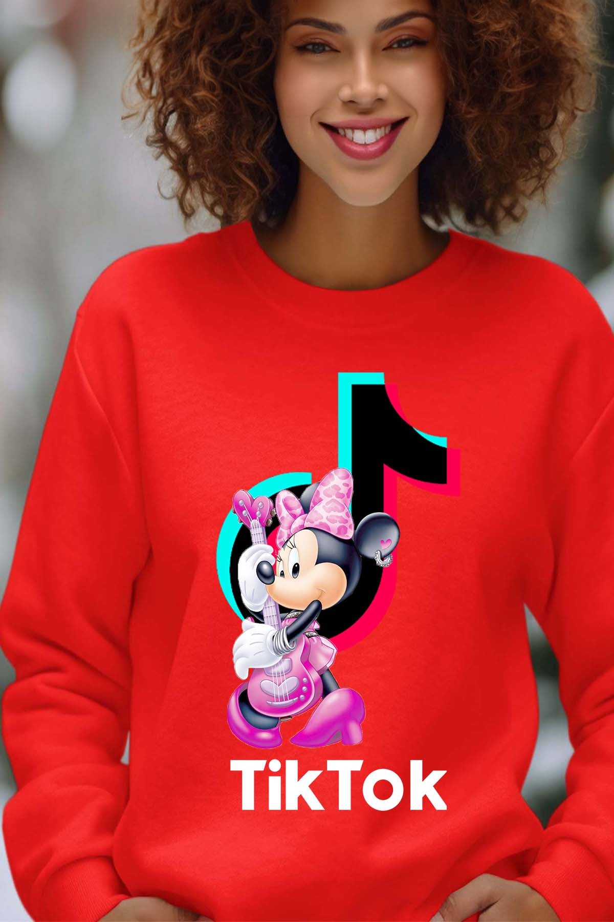 COULEUR:Rouge|Sweat Col Rond Femme | tiktok minnie M3 Rouge