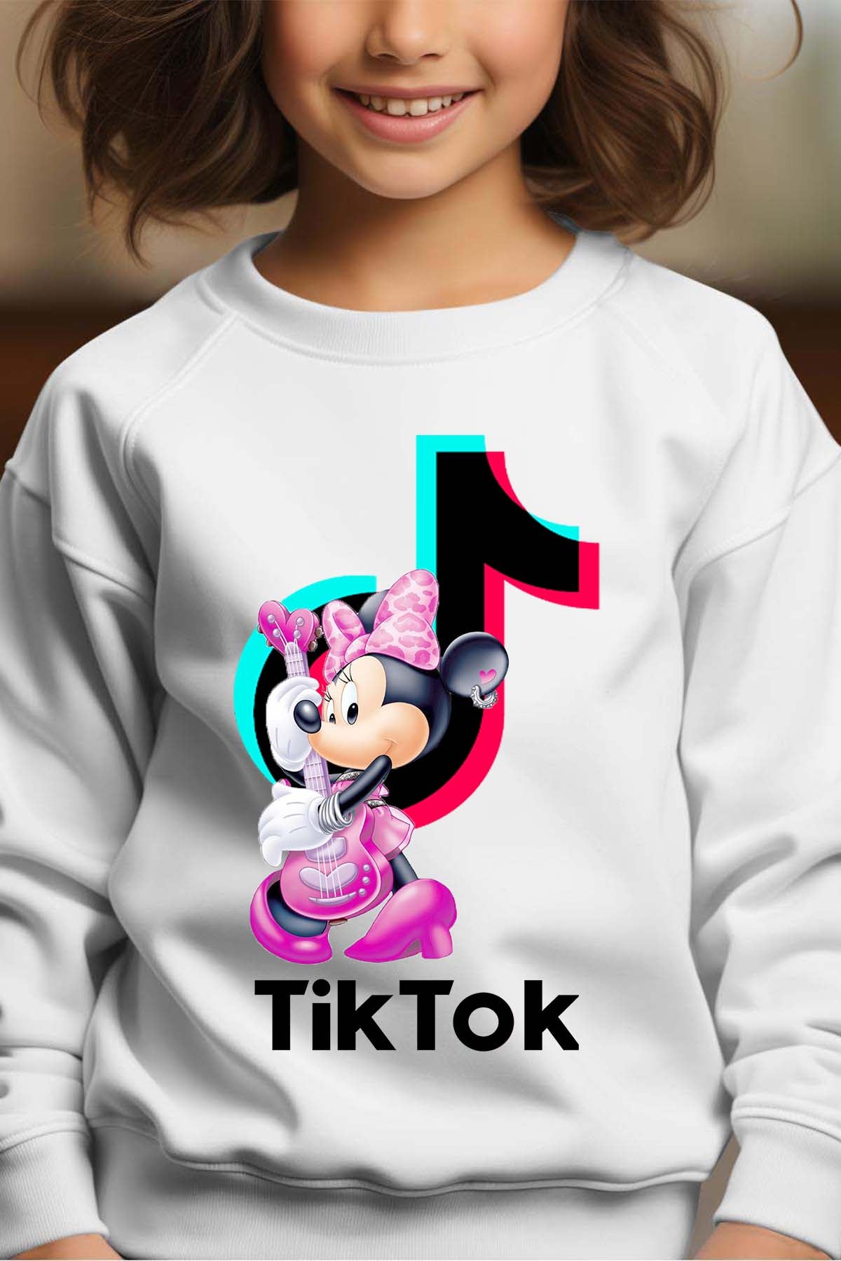 COULEUR:Blanc|Sweat Col Rond Fille | tiktok minnie M3 Blanc