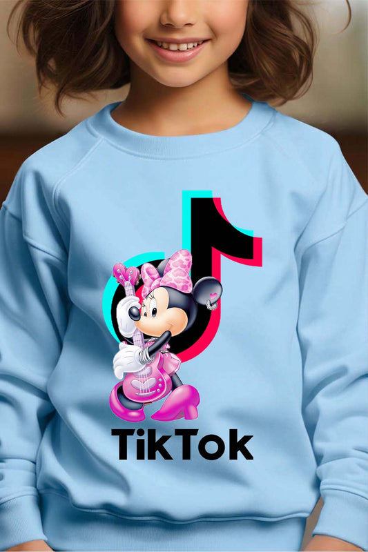 COULEUR:Bleu Ciel|Sweat Col Rond Fille | tiktok minnie M3 Bleu Ciel