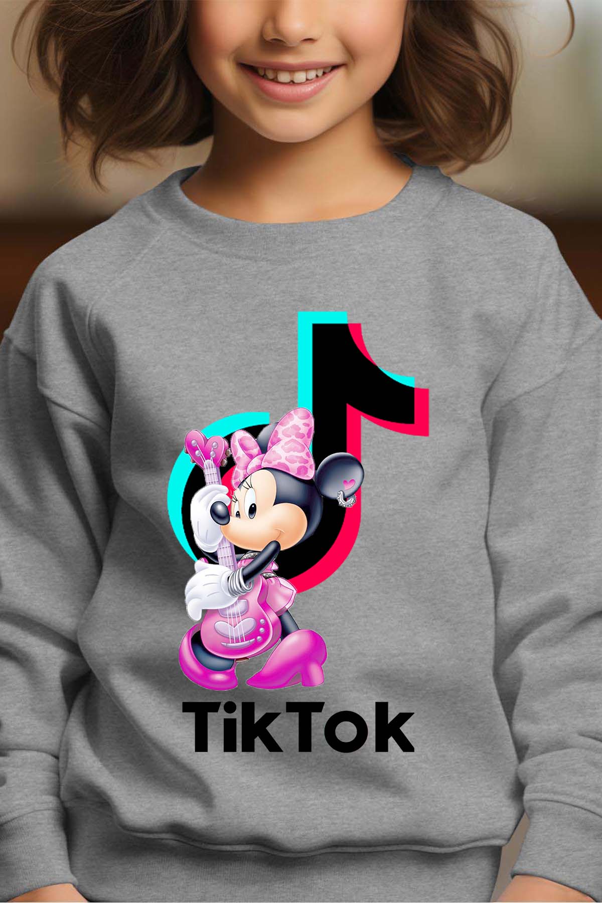 COULEUR:Gris|Sweat Col Rond Fille | tiktok minnie M3 Gris